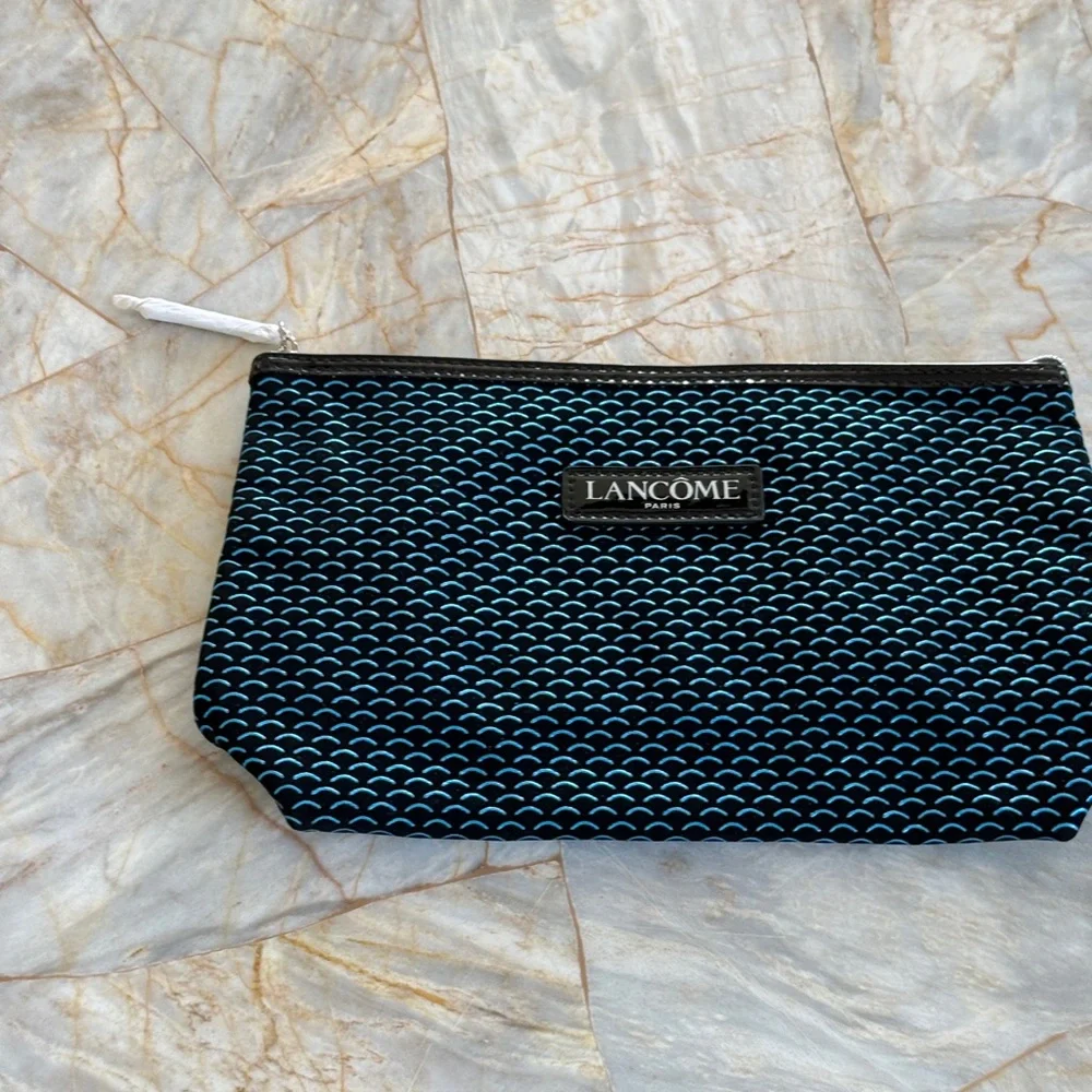 Lancome Black and Light Blue Patterned Cosmetic Pouch